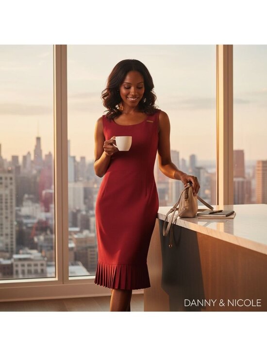 Danny & Nicole Dresses & Skirts - Red Sleeveless Pleat Hem Sheath Dress Minimalist Professional Chic Modern Timele